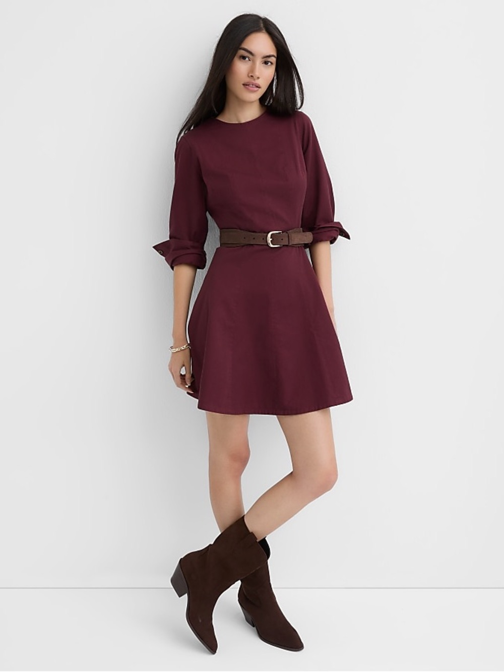 Loft Burgundy Barrel Sleeve Mini Dress